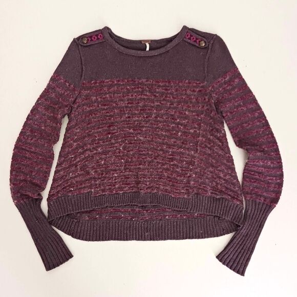 Free People Pullover Sweater Plum Striped Angora Wool Hi Low Sz S - Picture 3 of 7